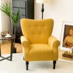 Yellow Tufted Polyester Accent Chair with Espresso Wood Legs 6 Yellow Tufted Polyester Accent Chair with Espresso Wood Legs