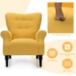 Yellow Tufted Polyester Accent Chair with Espresso Wood Legs 7 Yellow Tufted Polyester Accent Chair with Espresso Wood Legs
