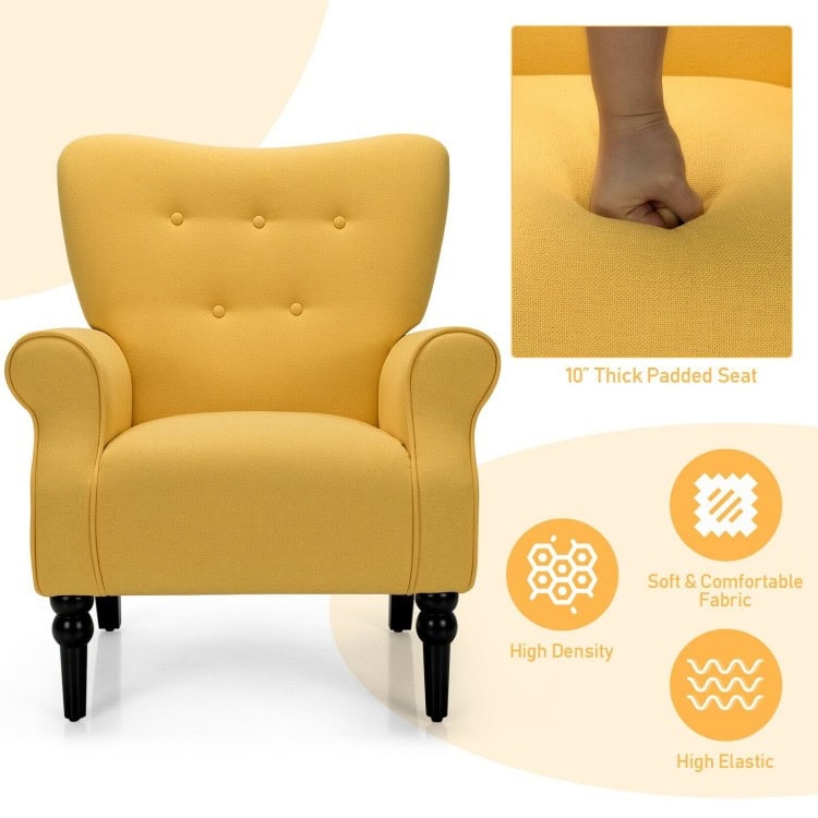 Yellow Tufted Polyester Accent Chair with Espresso Wood Legs 3 Yellow Tufted Polyester Accent Chair with Espresso Wood Legs - Image 3
