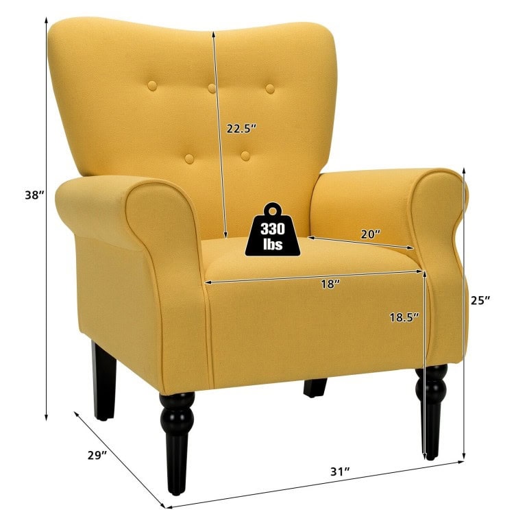 Yellow Tufted Polyester Accent Chair with Espresso Wood Legs 4 Yellow Tufted Polyester Accent Chair with Espresso Wood Legs - Image 4