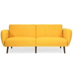 Scandinavian Yellow Linen Upholstered Convertible Sofa Bed with Wood Legs