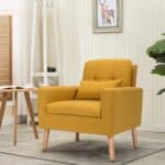 Yellow Mid-Century Modern Linen Accent Chair with Pillow