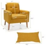 Yellow Mid-Century Modern Linen Accent Chair with Pillow