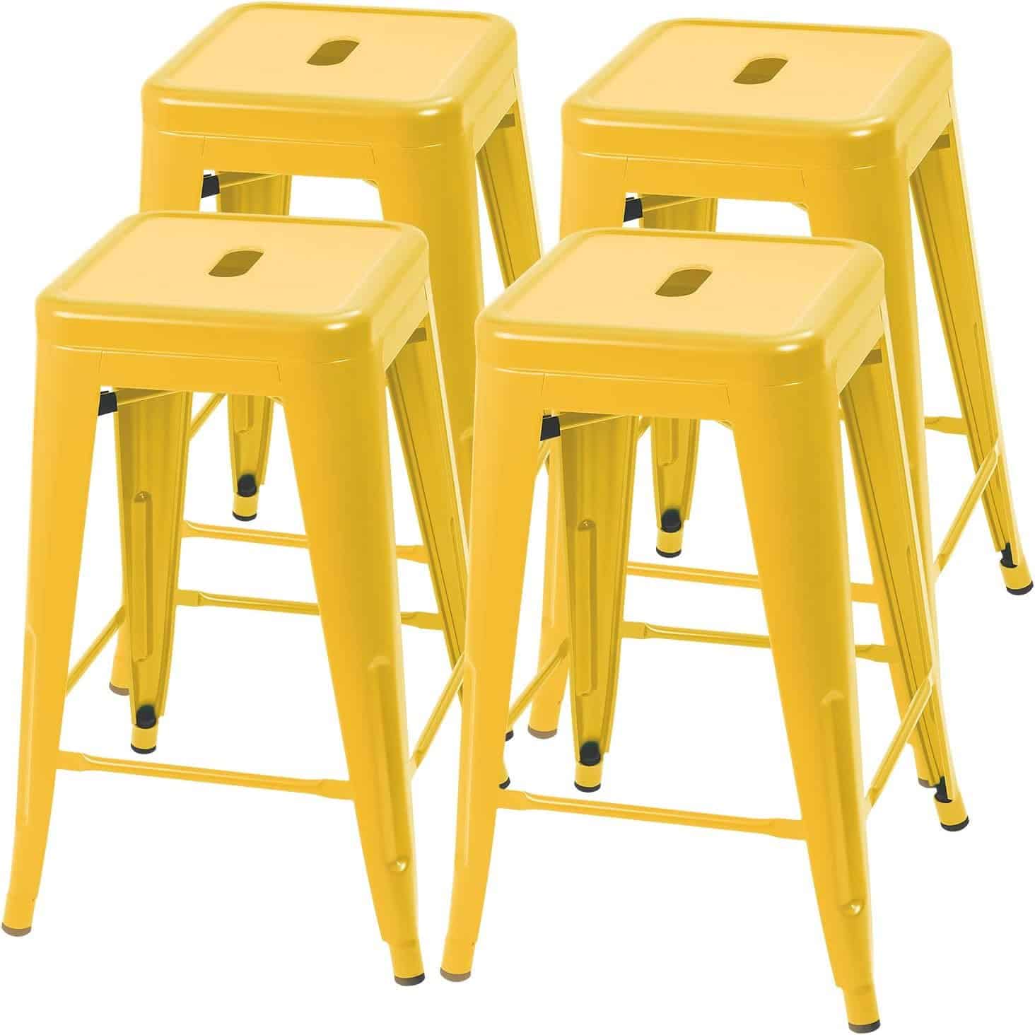 Yellow Metal Stacking Backless Barstools for Indoor Outdoor Use (Set of 4) 1 Yellow Metal Stacking Backless Barstools for Indoor Outdoor Use (Set of 4)