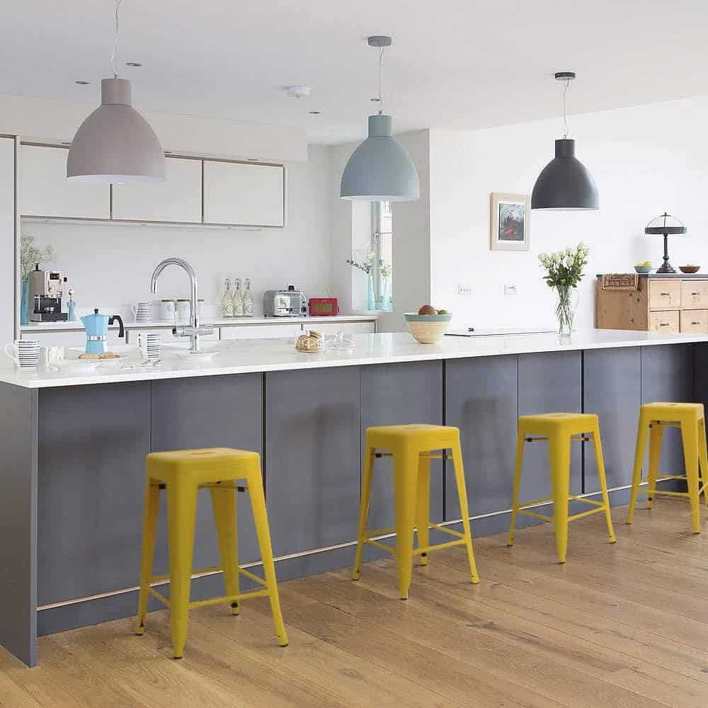 Yellow Metal Stacking Backless Barstools for Indoor Outdoor Use (Set of 4) 3 Yellow Metal Stacking Backless Barstools for Indoor Outdoor Use (Set of 4) - Image 3