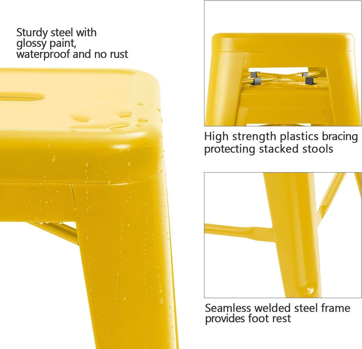 Yellow Metal Stacking Backless Barstools for Indoor Outdoor Use (Set of 4) 4 Yellow Metal Stacking Backless Barstools for Indoor Outdoor Use (Set of 4) - Image 4