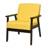 Retro Yellow Linen Accent Chair with Espresso Rubber Wood Frame