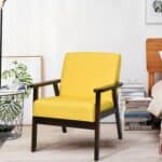 Retro Yellow Linen Accent Chair with Espresso Rubber Wood Frame