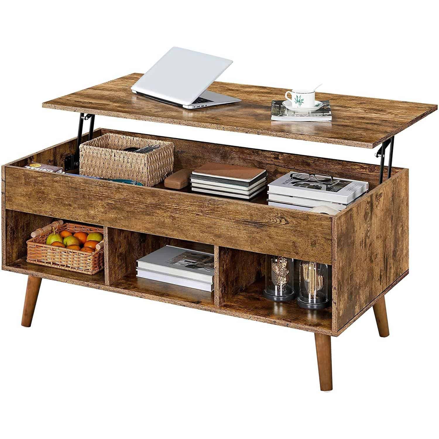 Mid-Century Rustic Lift-Top Coffee Table with Storage Compartments 1 Mid-Century Rustic Lift-Top Coffee Table with Storage Compartments