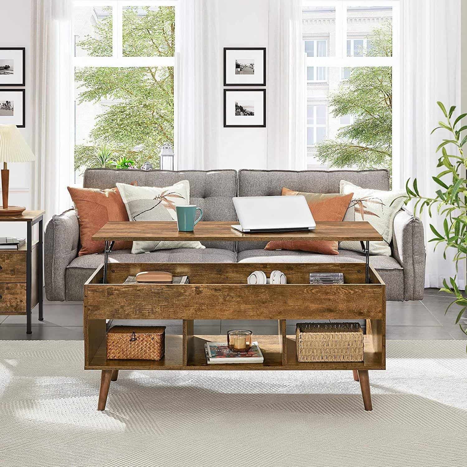 Mid-Century Rustic Lift-Top Coffee Table with Storage Compartments 3 Mid-Century Rustic Lift-Top Coffee Table with Storage Compartments - Image 3