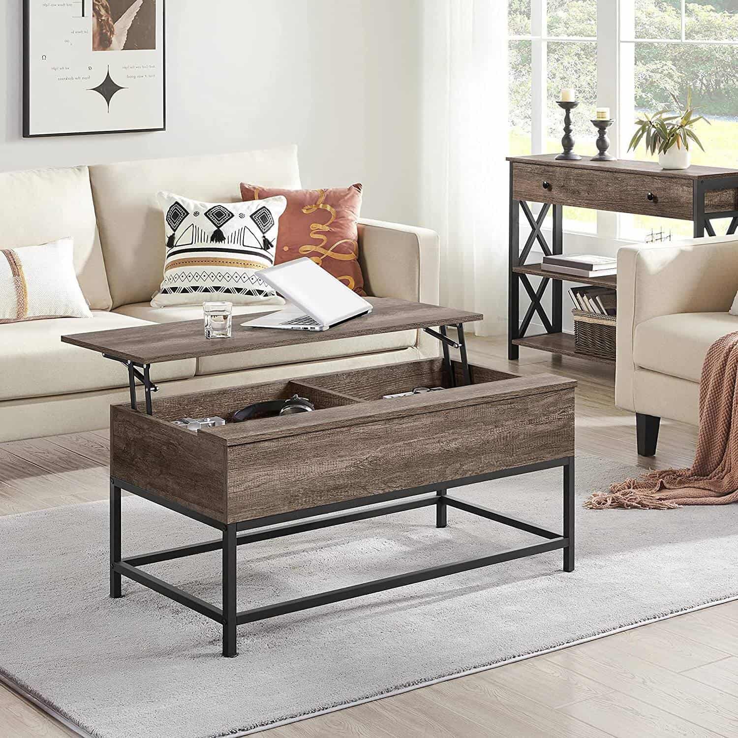 Rustic Industrial Lift Top Coffee Table with Storage Compartment 3 Rustic Industrial Lift Top Coffee Table with Storage Compartment - Image 3