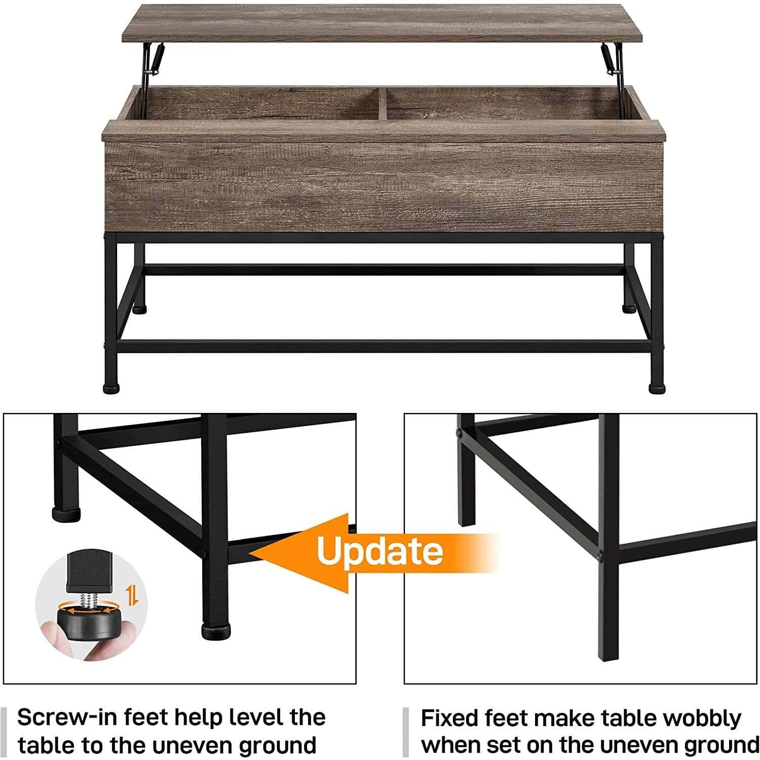 Rustic Industrial Lift Top Coffee Table with Storage Compartment 4 Rustic Industrial Lift Top Coffee Table with Storage Compartment - Image 4