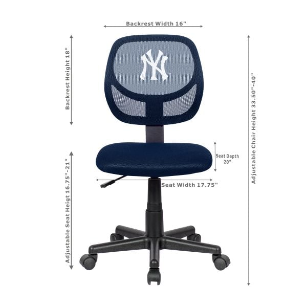 Yankees Armless Mesh Task Chair MLB Licensed Adjustable Height 2