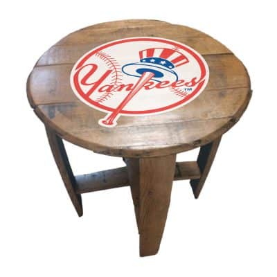 Yankees Oak Barrel End Table Kentucky Whiskey Barrel MLB