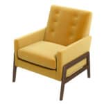 Yellow Velvet Mid-Century Lounge Chair With Solid Wood Frame