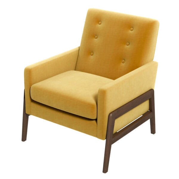 Yellow Velvet Mid Century Lounge Chair With Solid Wood Frame 1