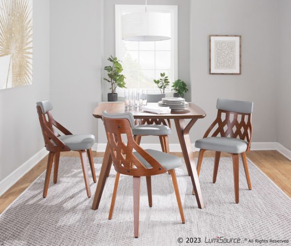 York Walnut Mid Century Modern Dining Chairs Light Grey Set of 2 1