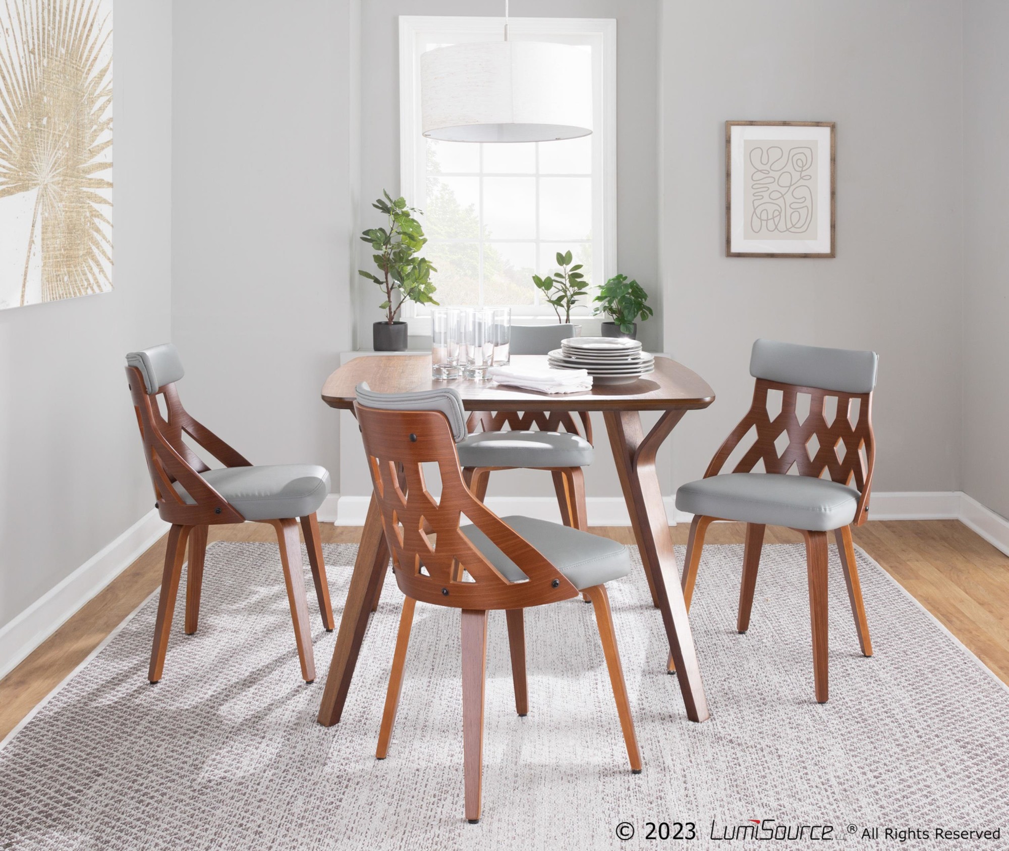 York Walnut Mid-Century Modern Dining Chairs Light Grey (Set of 2) 2 York Walnut Mid-Century Modern Dining Chairs Light Grey (Set of 2) - Image 2