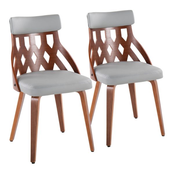 York Walnut Mid Century Modern Dining Chairs Light Grey Set of 2 2