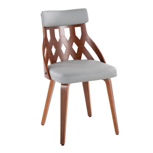 York Walnut Mid Century Modern Dining Chairs Light Grey Set of 2 3