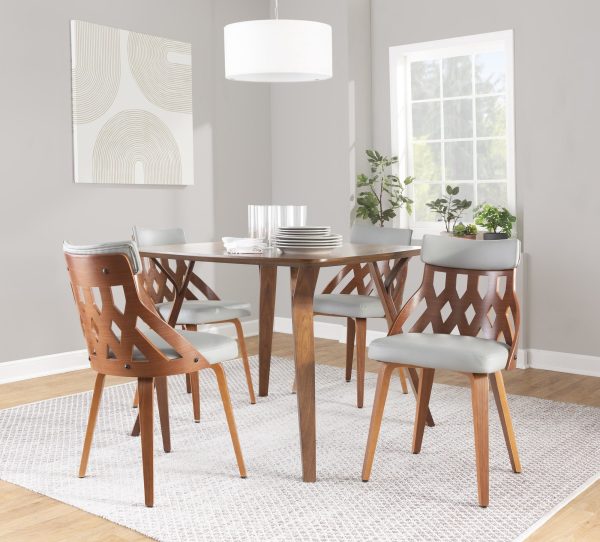 York Walnut Mid Century Modern Dining Chairs Light Grey Set of 2
