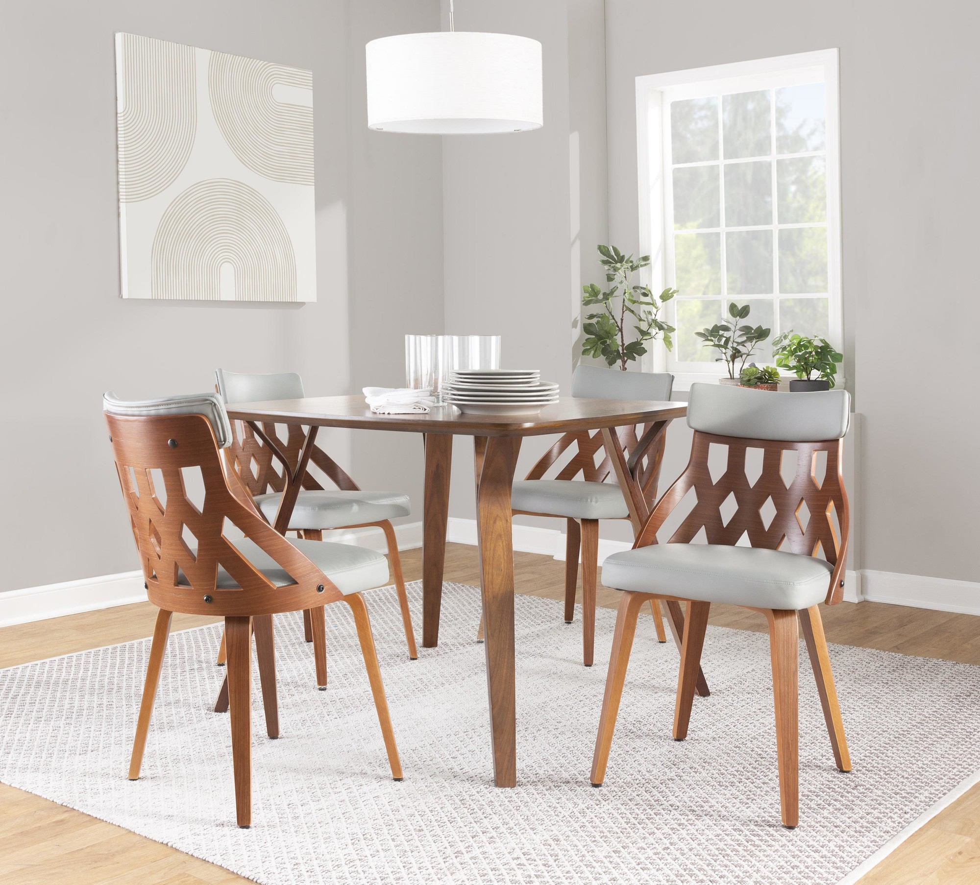 York Walnut Mid-Century Modern Dining Chairs Light Grey (Set of 2) 1 York Walnut Mid-Century Modern Dining Chairs Light Grey (Set of 2)