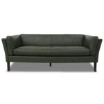 Green Leather Sofa with Walnut Frame and Vintage Patina