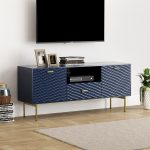 Yoshua Blue Rustic Embossed 57-Inch TV Stand Media Console 6 Yoshua Blue Rustic Embossed 57-Inch TV Stand Media Console