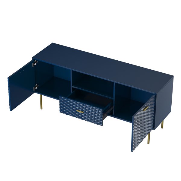Yoshua Blue Rustic Embossed 57 Inch TV Stand Media Console 4