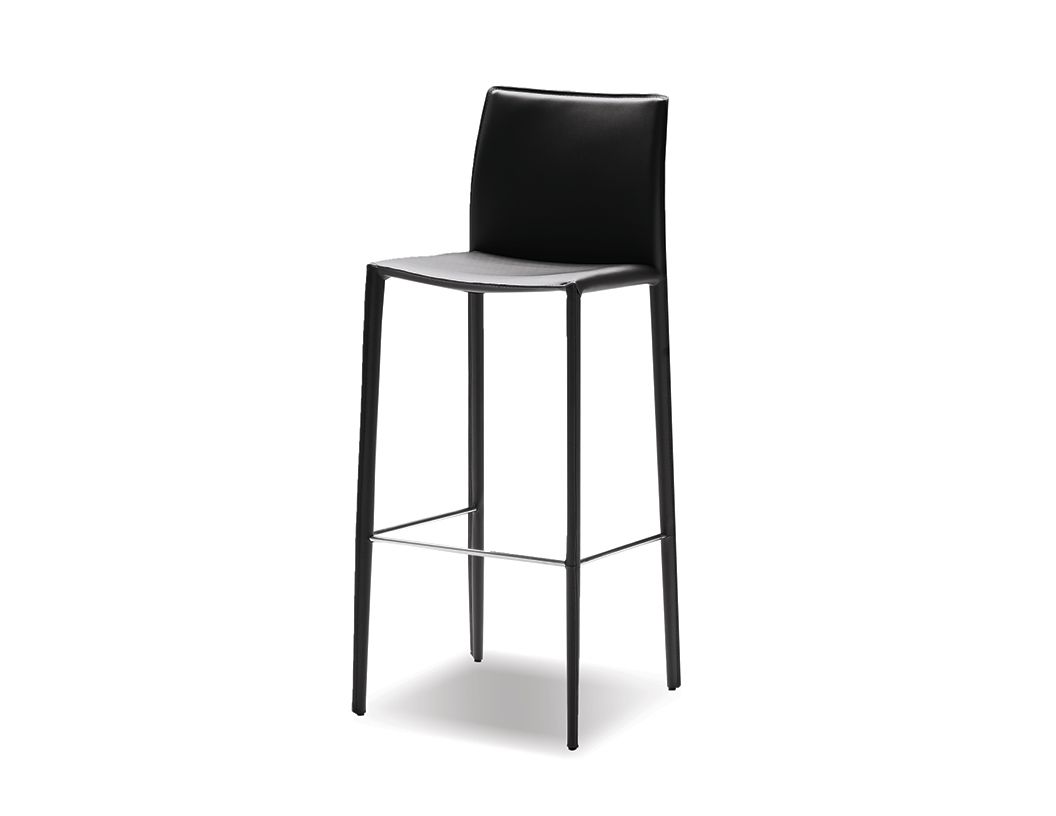 ZAK Black Leather Bar Stool Steel Legs 1 ZAK Black Leather Bar Stool Steel Legs