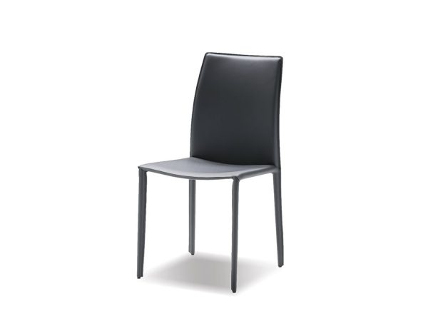 ZAK Grey Leather Dining Chair Steel Legs Dining Room 2