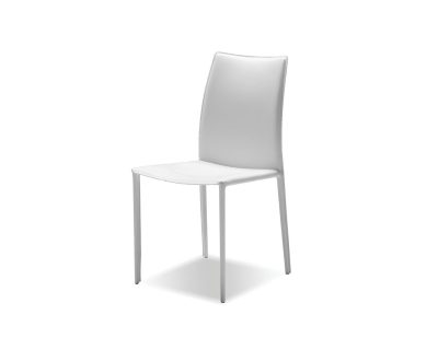 ZAK White Leather Dining Chair Steel Legs