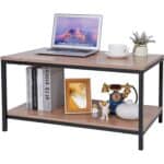 Modern 2-Tier Coffee Table with Storage in Natural Wood Finish