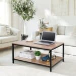 Modern 2-Tier Coffee Table with Storage in Natural Wood Finish