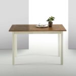 Rustic Pine Wood Dining Table with White Painted Legs