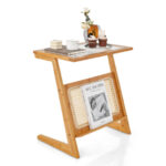 Natural Bamboo Z-Shaped End Table with Glass Top