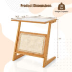 Natural Bamboo Z-Shaped End Table with Glass Top