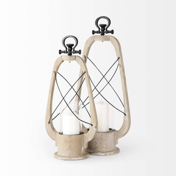 Zain II Large Brown Wooden Vintage Inspired Candle Holder Lantern 6