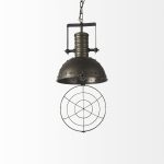 Zaio 12.5Lx 12.5W x 18.5H Weathered Antique Gold Metal Caged Bulb Pendant Light