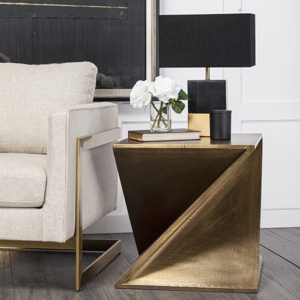 Zelda 20L x 20W Gold Metal Cladded Z Shaped Wooden Accent Table 2