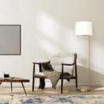 Brass Metal Offset Floor Lamp with Drum Linen Shade