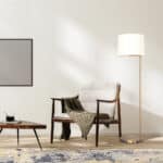 Brass Metal Offset Floor Lamp with Drum Linen Shade
