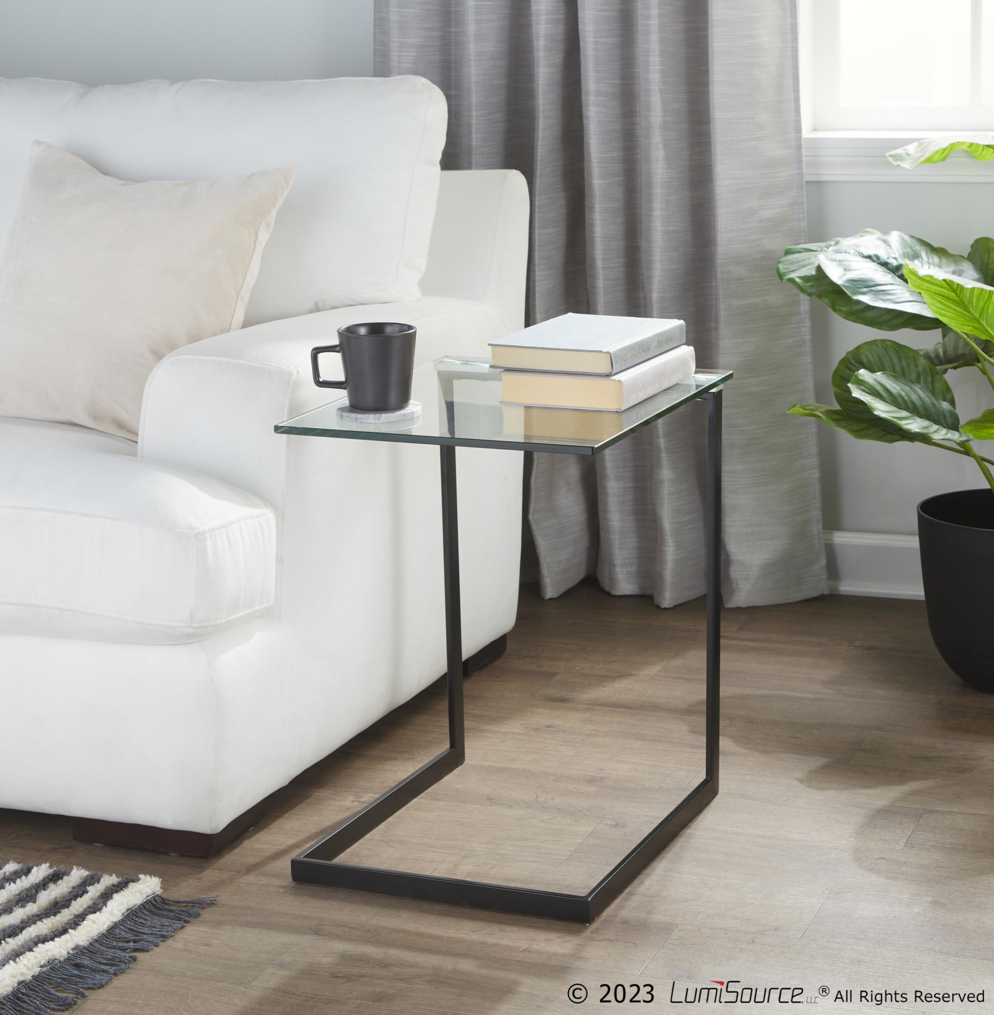 Zenn Contemporary Black Metal and Glass End Table 2 Zenn Contemporary Black Metal and Glass End Table - Image 2