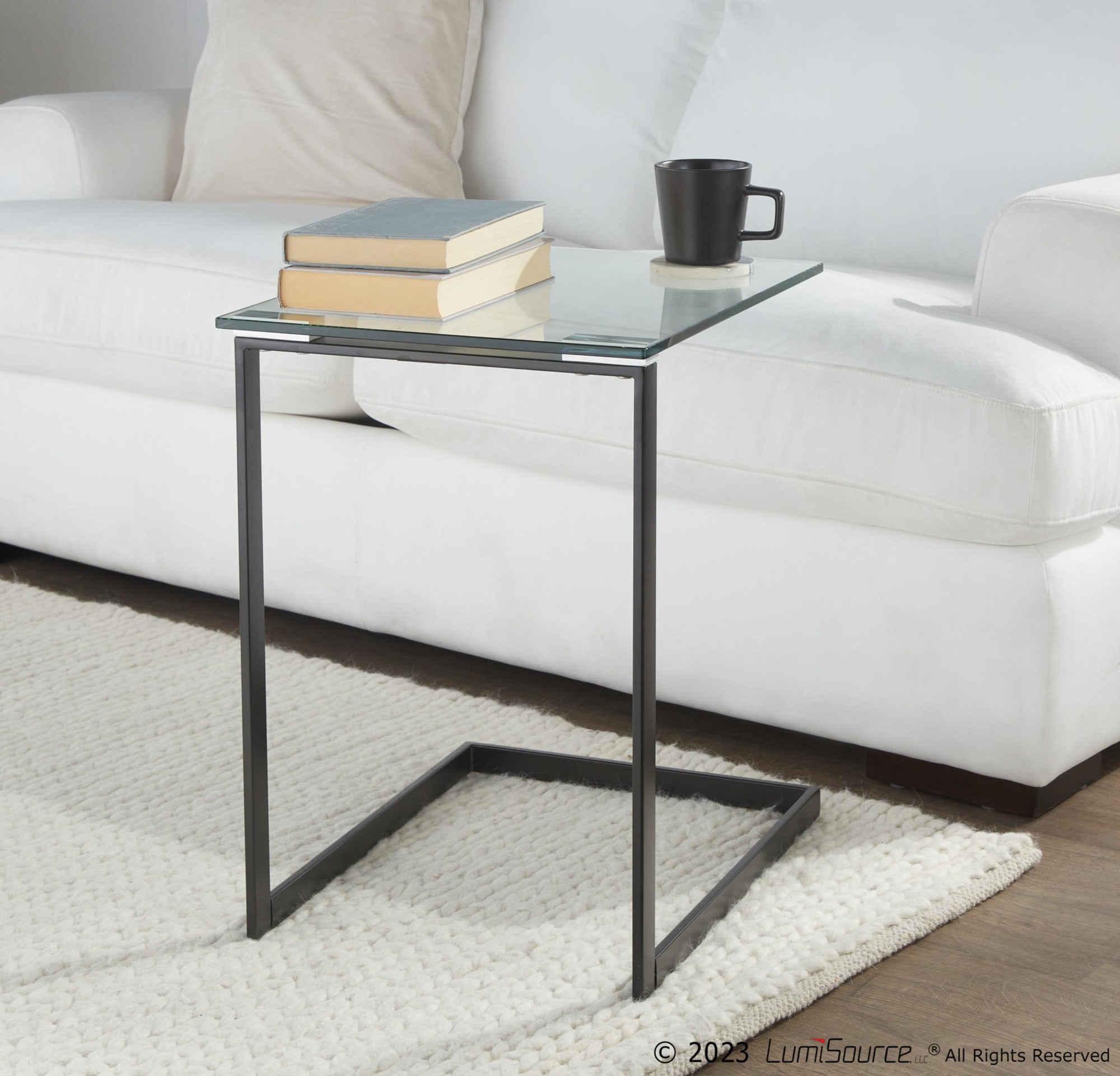 Zenn Contemporary Black Metal and Glass End Table 3 Zenn Contemporary Black Metal and Glass End Table - Image 3
