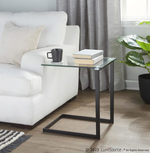 Zenn Contemporary Black Metal and Glass End Table