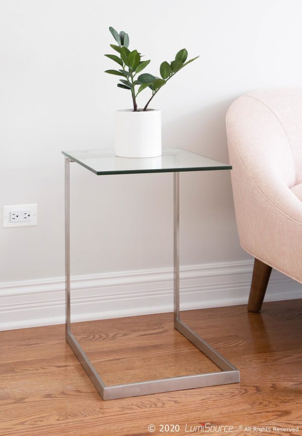 Zenn Contemporary Glass Top Stainless Steel End Table