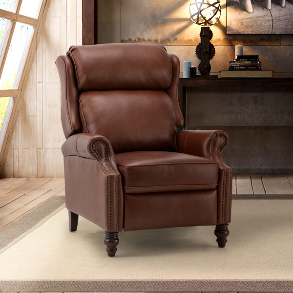 Zetes Brown Genuine Leather Modern Recliner