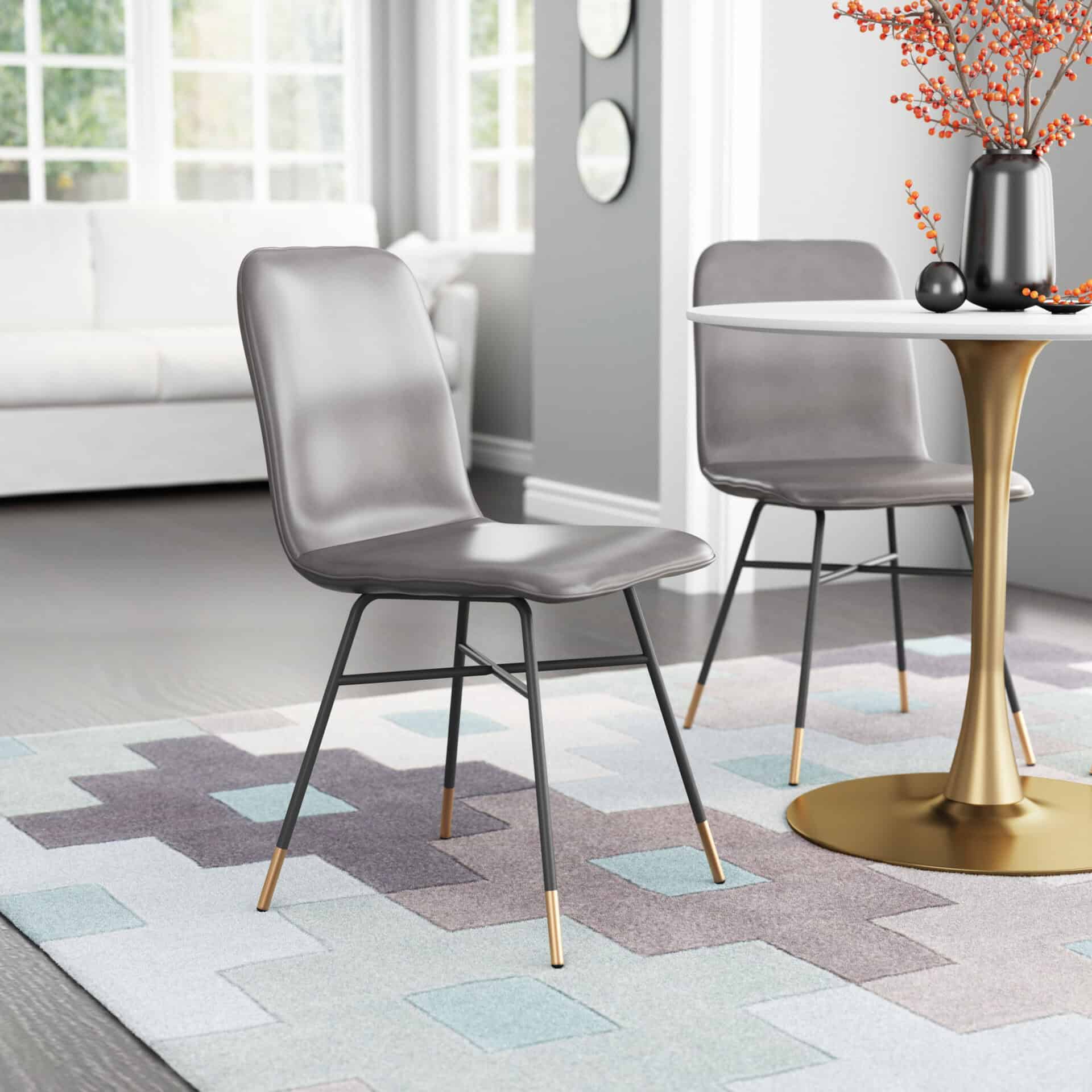 Gray Faux Leather Dining and Accent Chair with Gold Tips (Set of 2) 1 Gray Faux Leather Dining and Accent Chair with Gold Tips (Set of 2)