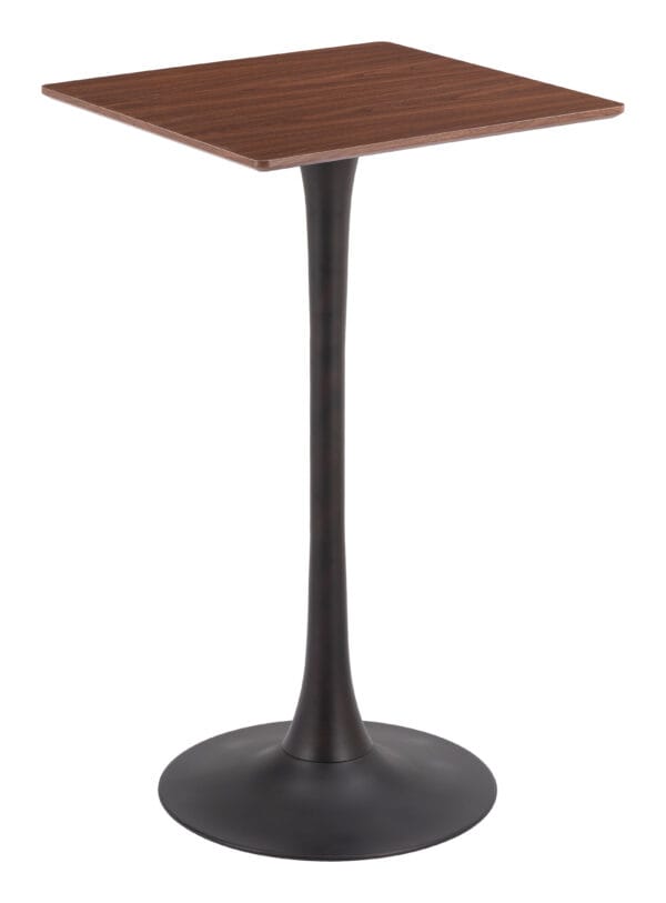 Modern Brown Bar Table with Square Top and Pedestal Base