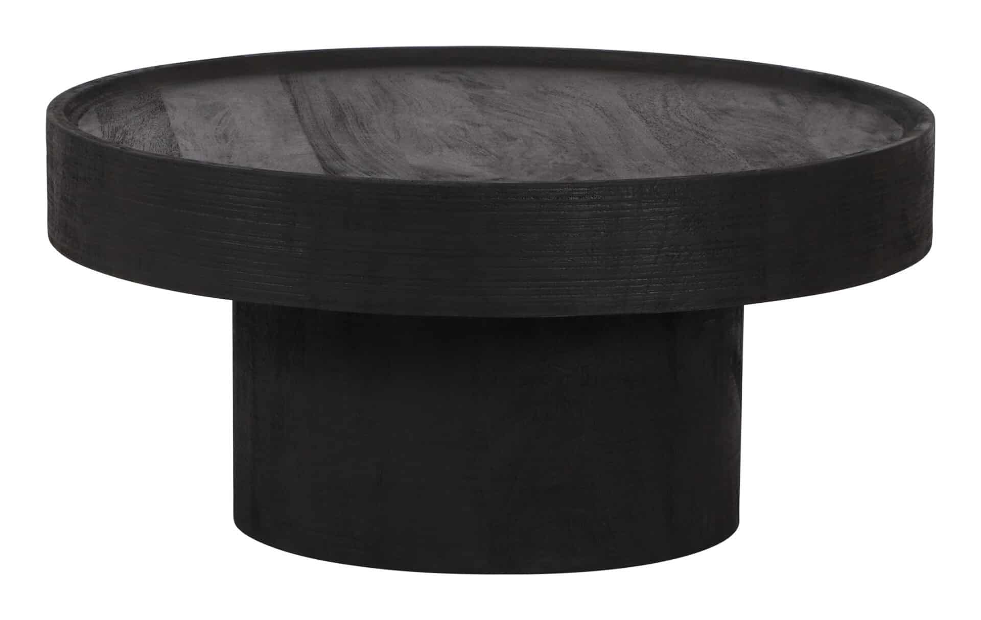 Sleek Black Mango Wood Round Coffee Table with Rubber Feet 2 Sleek Black Mango Wood Round Coffee Table with Rubber Feet - Image 2